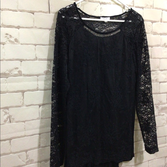 Maurice’s Sz M Black Lacy Tunic Top Lace Sleeves - Picture 6 of 11